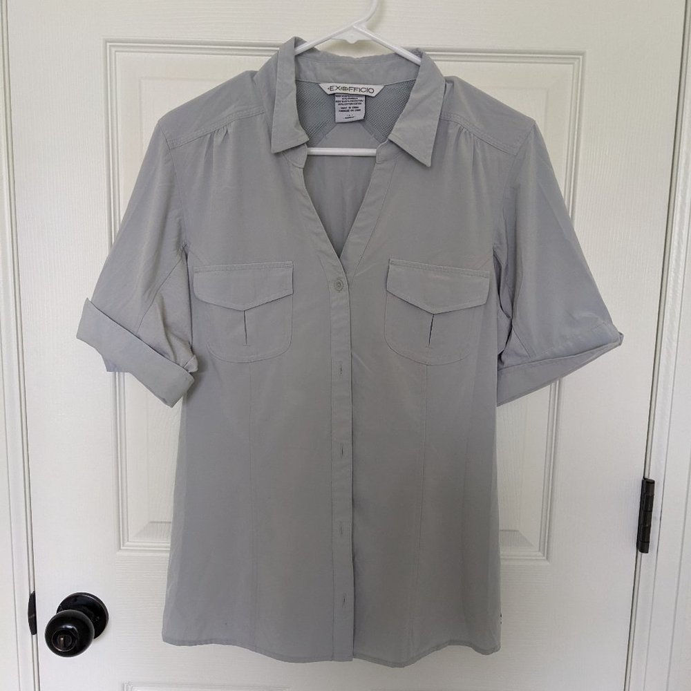 ExOfficio Button Down Hiking Short Sleeve Shirt in Grey Size L